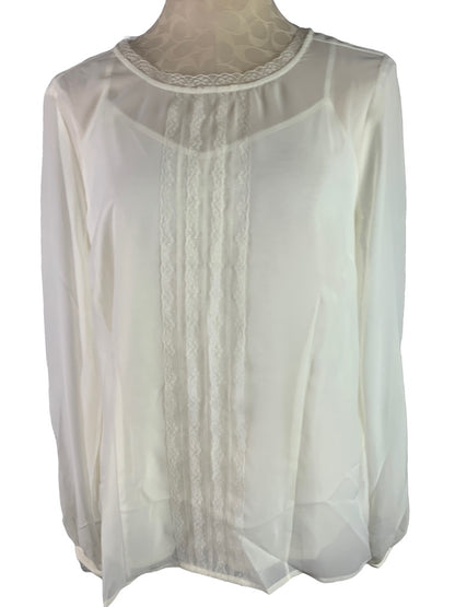 Medium Pamela Dennis Sheer Ivory Blouse and Cami Lace Trim