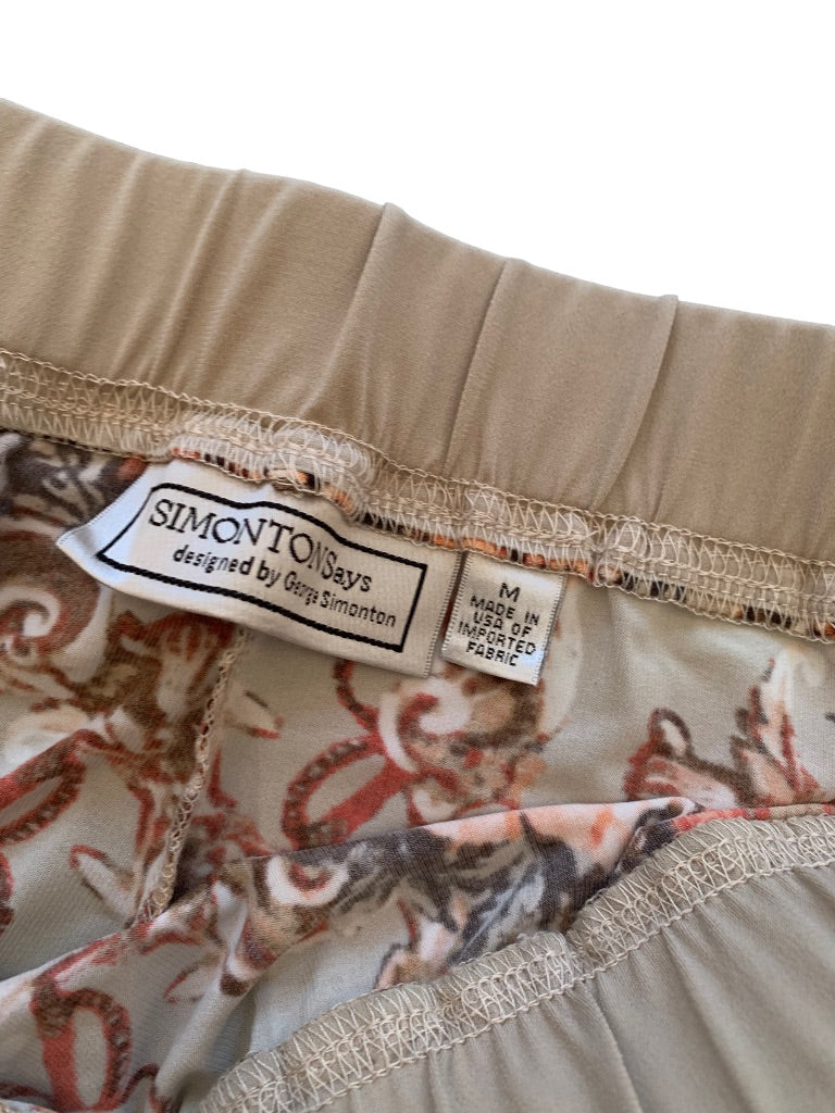 Medium Simonton Says Orange Brown Stripe Floral Women's Pull On Flowy Pants