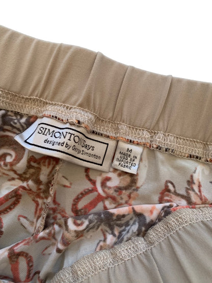 Medium Simonton Says Orange Brown Stripe Floral Women's Pull On Flowy Pants