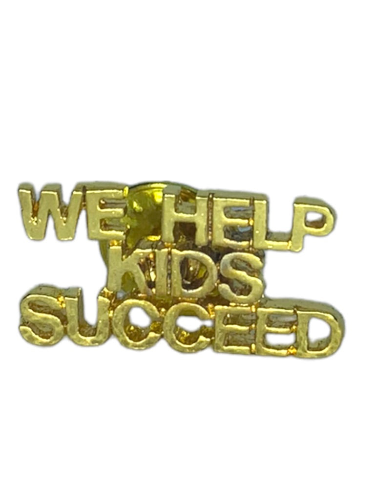 Vintage Lapel Pin "We Help Kids Succeed" Lettering Goldtone 1"