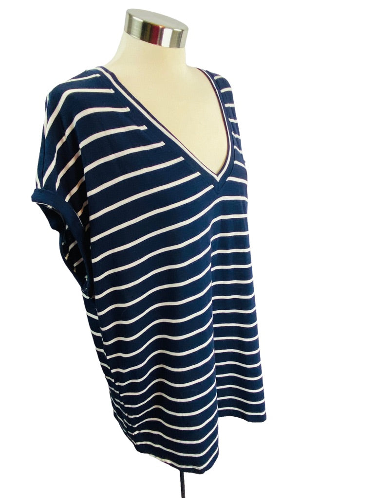 XXL Jessica Simpson Women's Navy Blue White Stripe Tshirt V-Neck New