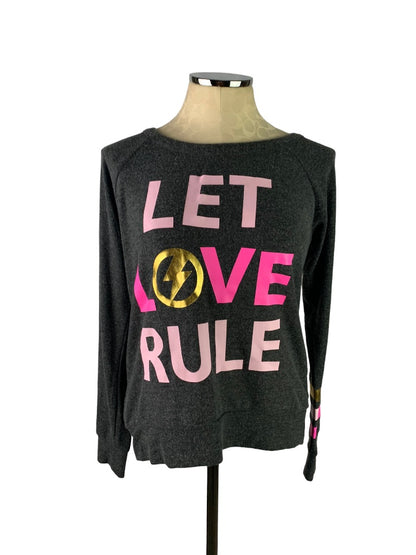 Small Chaser Pullover Sweatshirt Women's "Let Love Rule" Black Pink