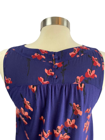 XS LOFT Women's Navy Blue Sleeveless Blouse Slightly Sheer Mauve Floral Print