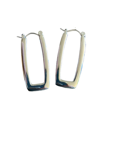 Silvertone Rectangle Pierced Leverback Earrings 1 1/8" Drop