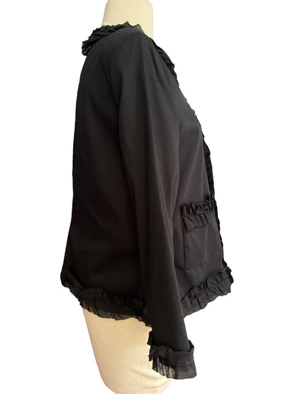 14 Don Caster Black Ruffle Lined Unlined Zip Jacket Blazer