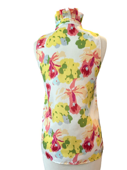 0 J. Crew Silk Sleeveless Watercolor Floral Ruffled Collar Blouse