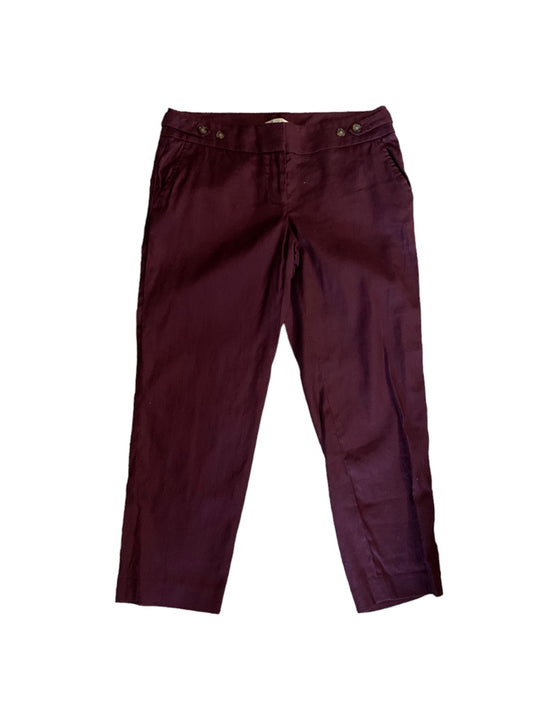 4P LOFT Petites Women's Merlot "Marisa" Crop Pants Linen Blend