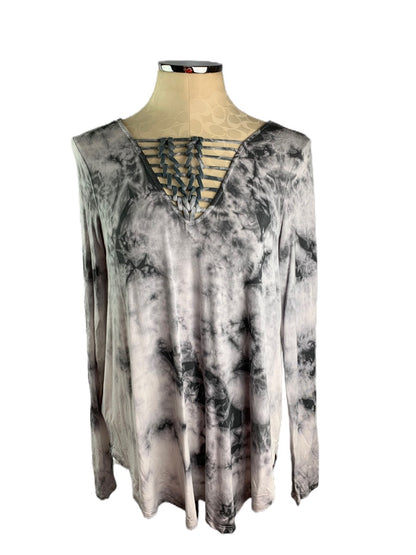 Medium American Eagle Soft & Sexy Long Sleeve Tshirt Women's Gray Laced Neckline