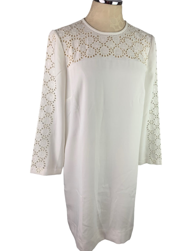 6 J.Crew Laser-cut Eyelet Dress in 365 Crepe White Dress Long Sleeve AK222