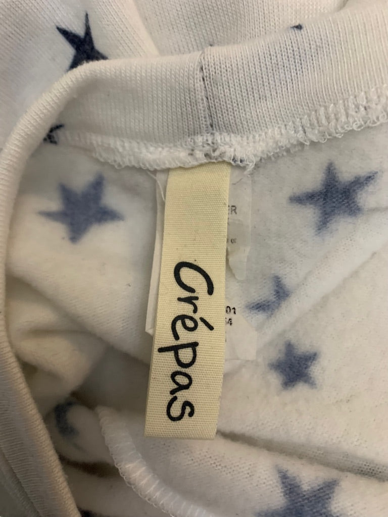 Medium Crepas Women's Oversize Pullover Shirt White Blue Stars Short Sleeve