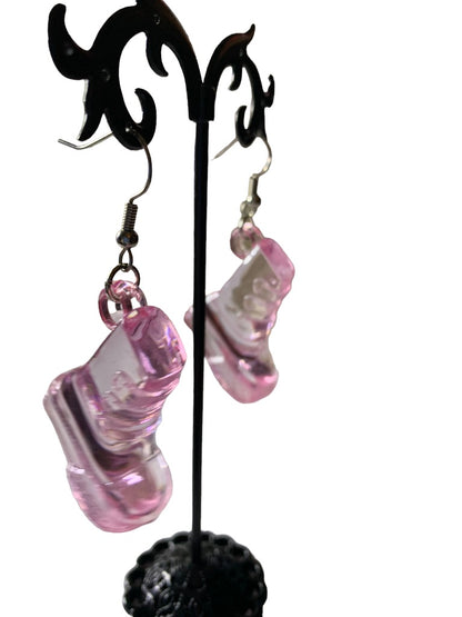 Pink Clear Acrylic Pierced Hook Earrings High Tops Retro Look 2" Dangle