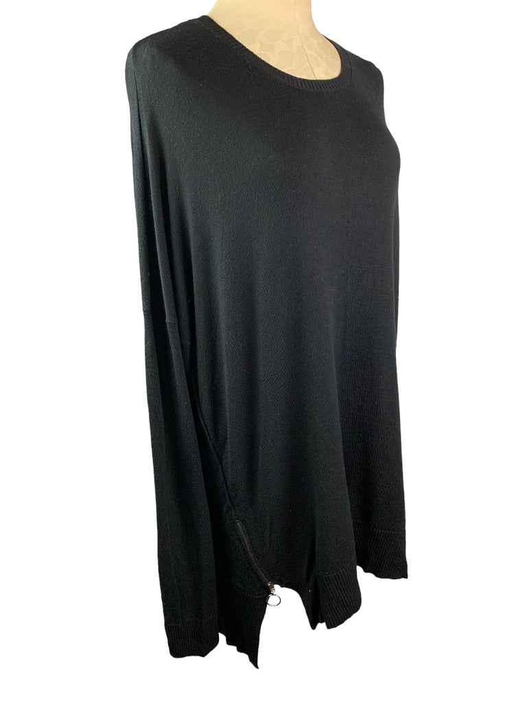 Large Dex Black Tunic Sweater Women's Zipper Embellishment on Side