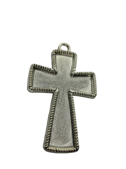 Silvertone Statement Pendant 2 3/4" Cross Textured Dimensional