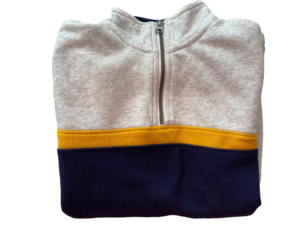 Large (10/12) Old Navy Boy's 1/4 Zip Gray Navy Yellow Pullover Sweatshirt