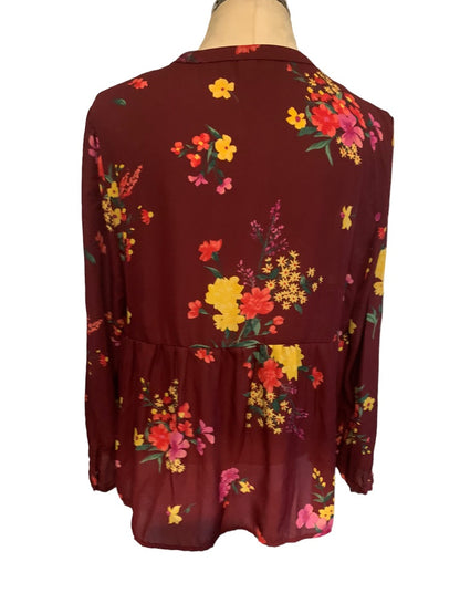 Large Old Navy Sheer Burgundy Floral Women's Pullover Blouse