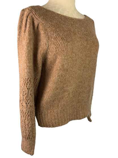 Large Old Navy Women's Wool Blend Fuzzy Brown Sweater Pattern Sleeve