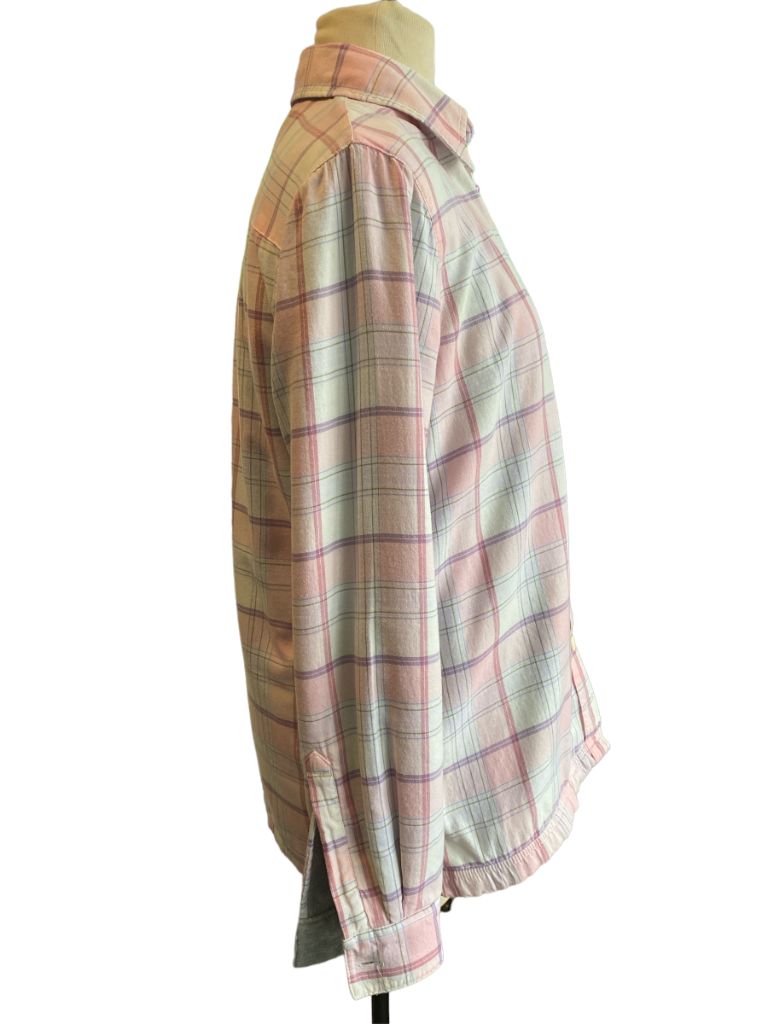 XS LL Bean Pastel Plaid Fleece Lined Flannel Shirt Women's