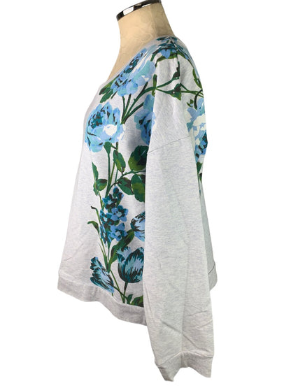 Large Isaac Mizrahi Live! Women's Gray Floral Sweatshirt Wide Neck