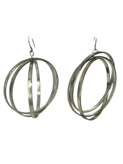 Statement 2.5" Drop Silvertone Earrings Dimensional Circles 2" Diameter Movement