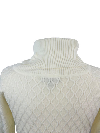 Medium appraisal Women's Ivory Knit Lightweight Sweater Dress Zip Cowl Neck