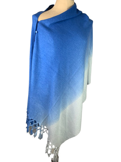 One Size Marvelush for Layers by Lizden Blue Ombre Fringed Poncho Button Up