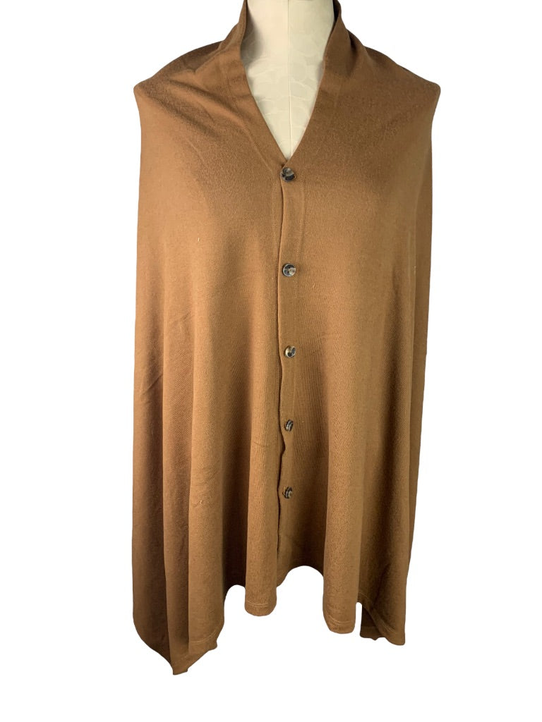 One Size Missy Joan Rivers Brown Poncho Cape Sweater Button Up