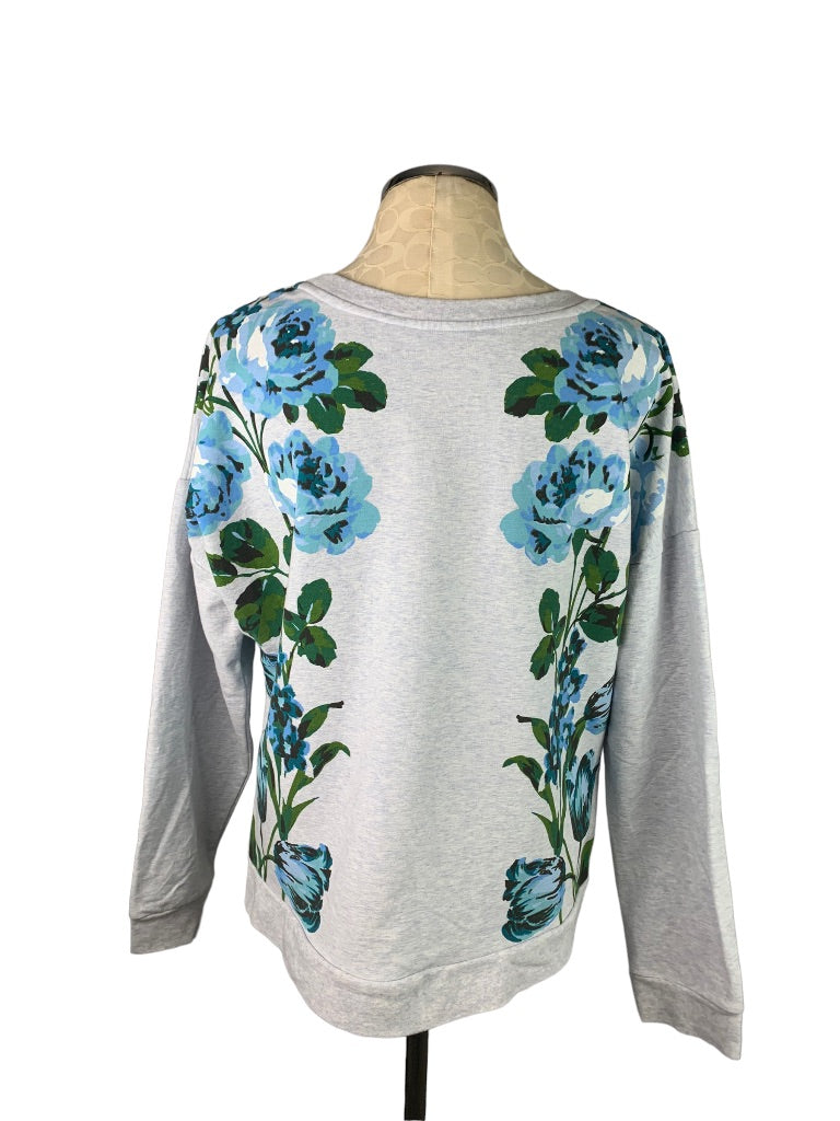 Large Isaac Mizrahi Live! Women's Gray Floral Sweatshirt Wide Neck