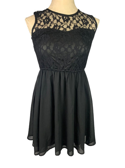 2 Divided by H&M Black Fit and Flare Dress Lace Yoke Short Sleeveless