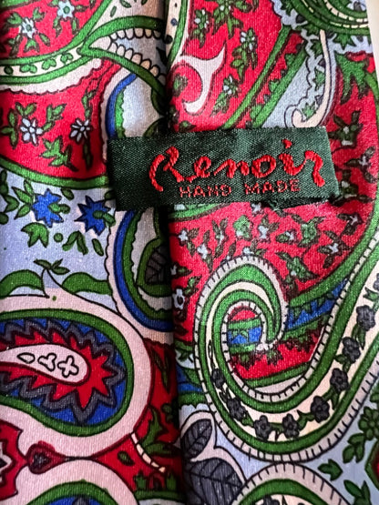 Renoir Men's Tie Red Green Blue Paisley Chrust as Holiday