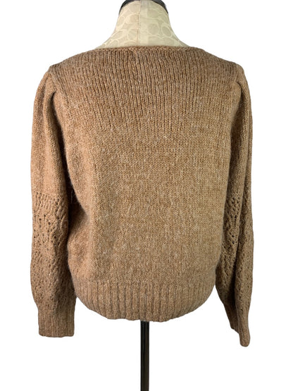 Large Old Navy Women's Wool Blend Fuzzy Brown Sweater Pattern Sleeve