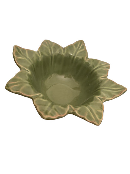 Green Floral Shaped Dish Ceramic Pottery 7.5"d x 3"h