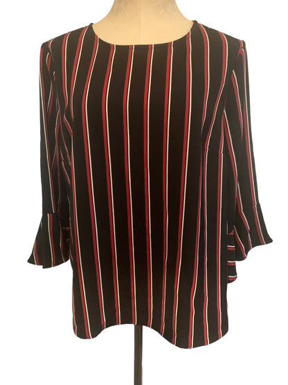 Large Tommy Hilfiger Black Red Striped Pullover Blouse Bell Sleeve