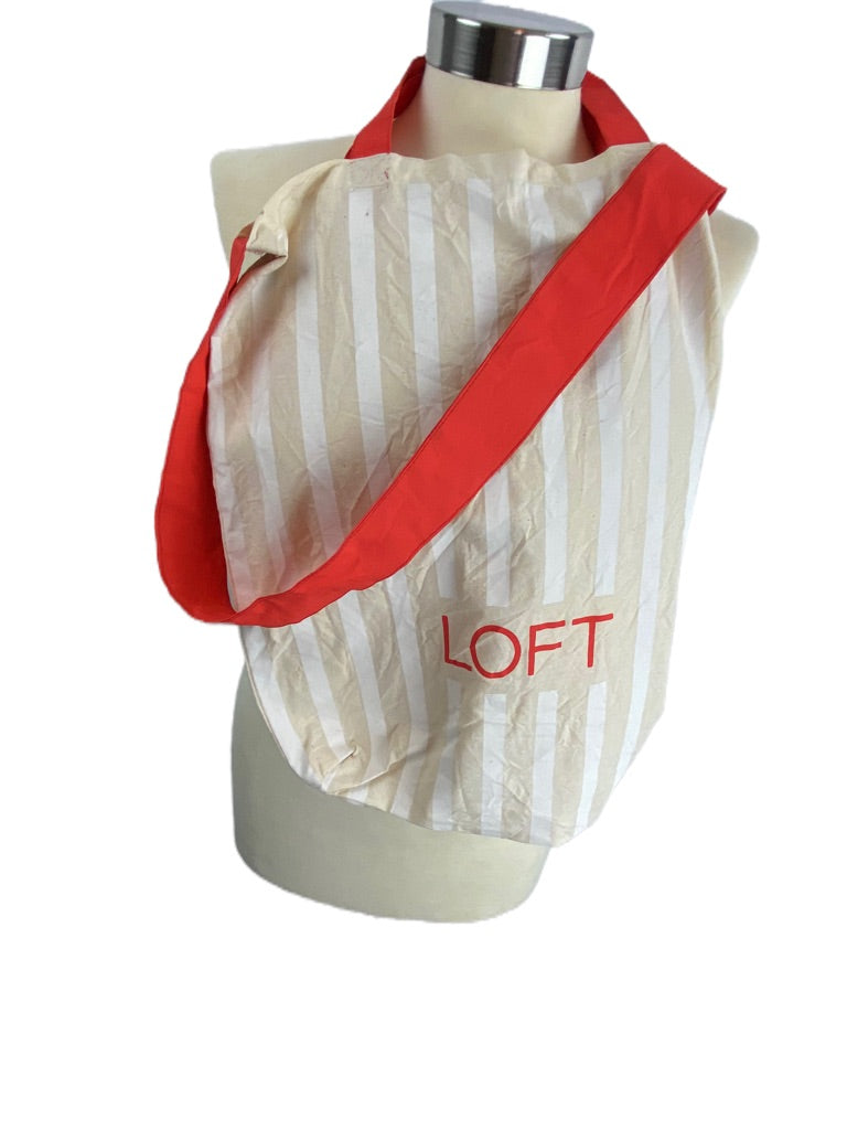 LOFT Cotton Tote Back Tan and White Stripe Orange Handles