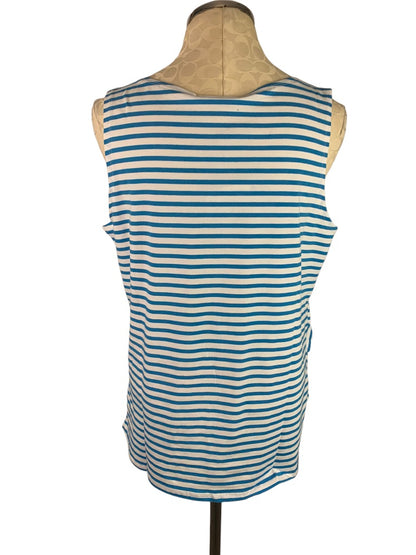 XL Antthony Originals Women's Tiered Jersey Knit Striped Blue White Sleeveless Shirt