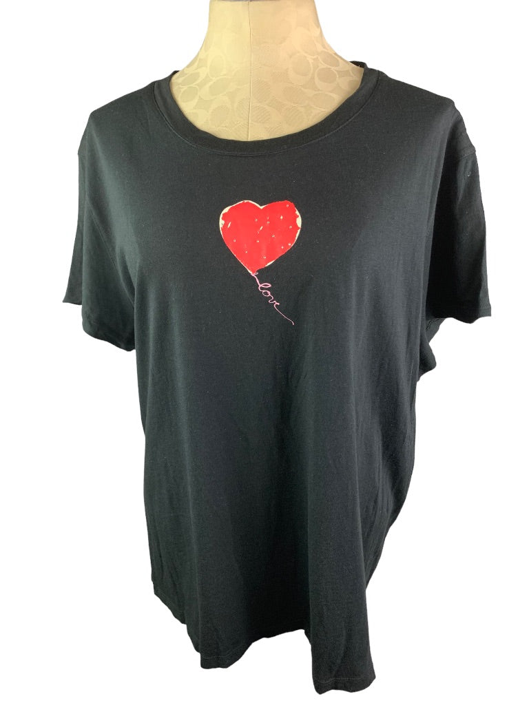 2X Hue Women's Black Heart Design Short Sleeve Tshirt