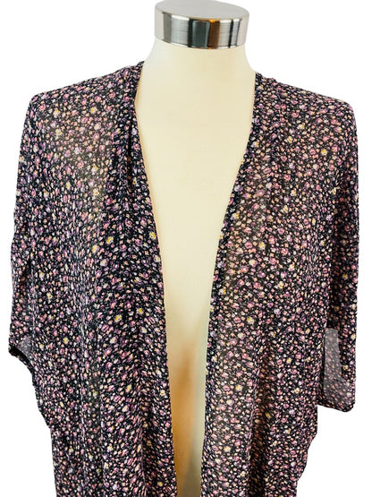 One Size Sheer Floral Print Shawl Tunic Open