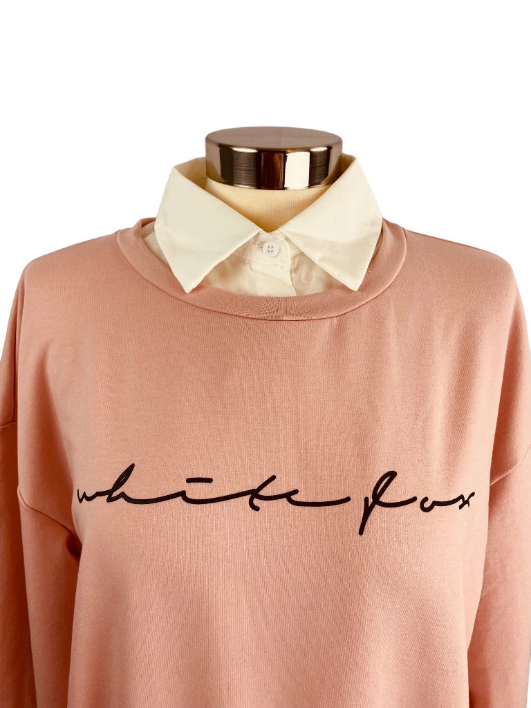 XS Shein Women's Pink Collared Sweatshirt Lightweight Layered Look