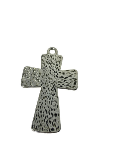 Silvertone Statement Pendant 2 3/4" Cross Textured Dimensional