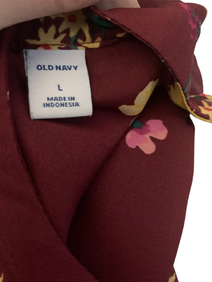 Large Old Navy Sheer Burgundy Floral Women's Pullover Blouse