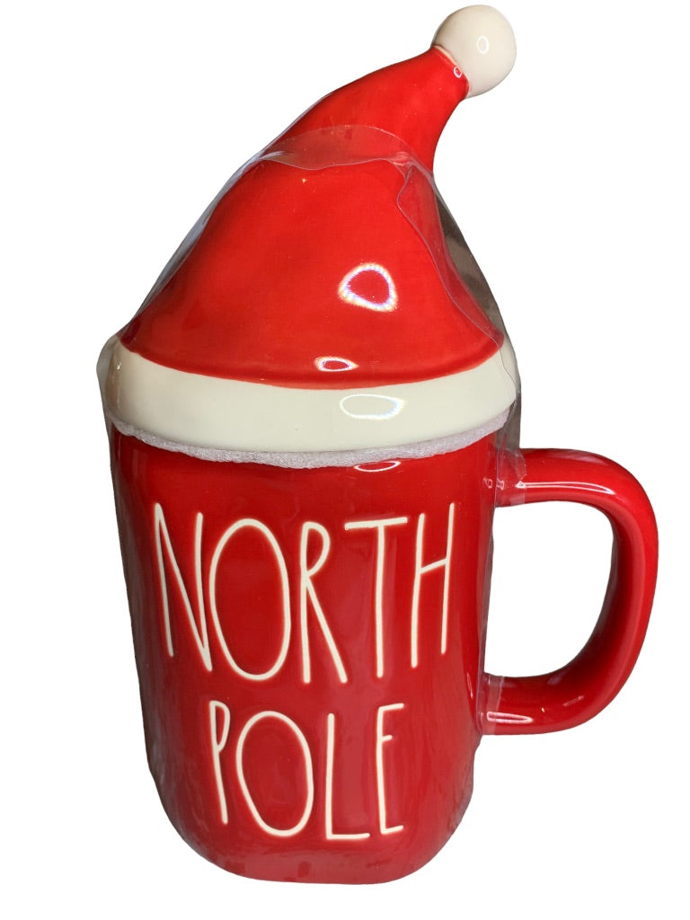 Rae Dunn Holiday 16 oz "North Pole" Red Topper Mug 213 by Magenta