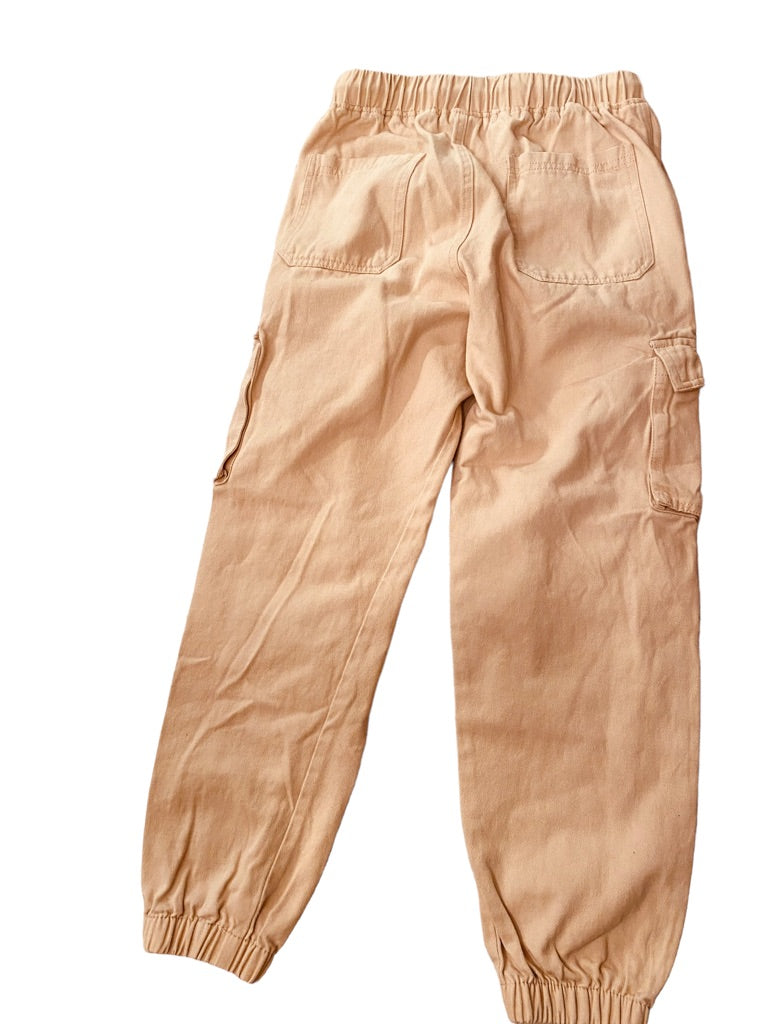 Small Shein Boy's Tan Elastic Waist Letter Patched Cargo Joggers