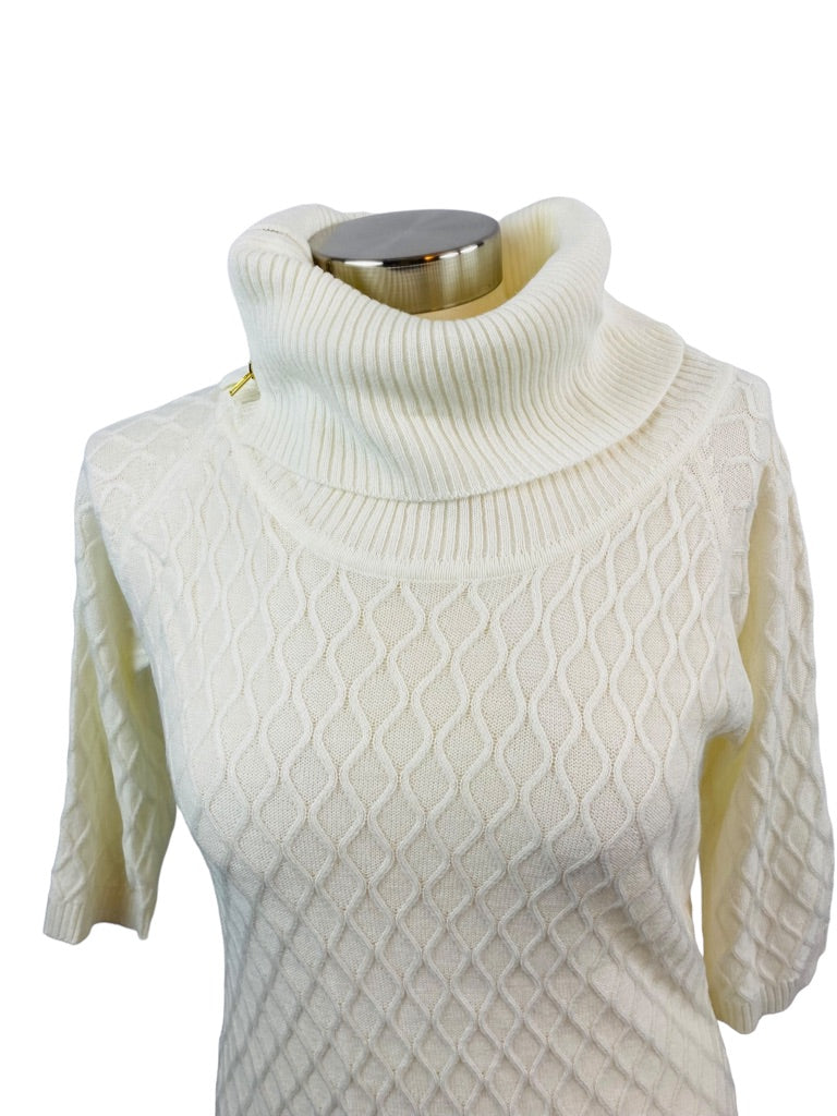 Medium appraisal Women's Ivory Knit Lightweight Sweater Dress Zip Cowl Neck