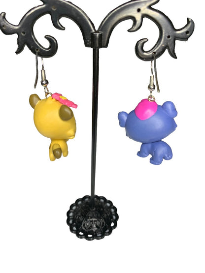 Littlest Pet Shop Figural Earrings 2" Drop Dangle Hook Pierced Blue Yellow