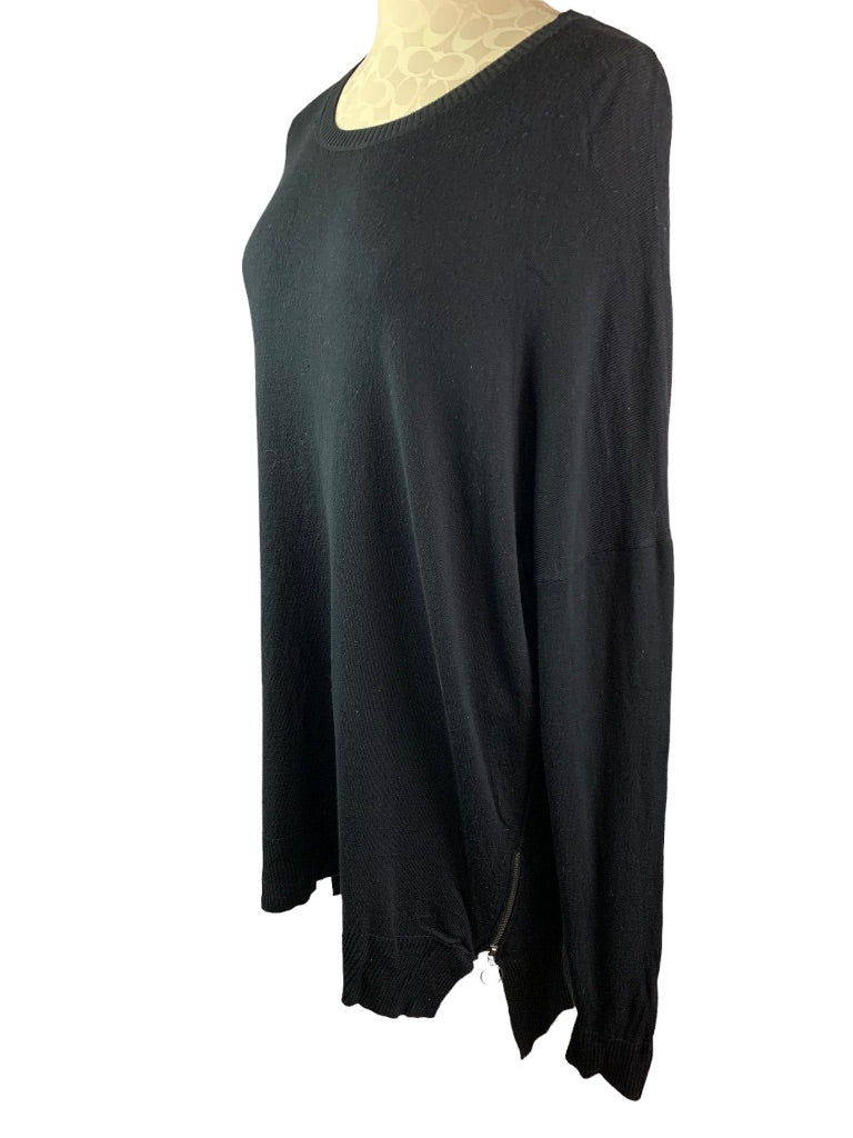 Large Dex Black Tunic Sweater Women's Zipper Embellishment on Side