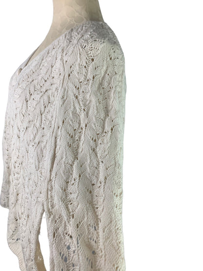 Large Eureka by Christos Garkinos Women's Ivory Loose Knit Button Up Cape Cardigan