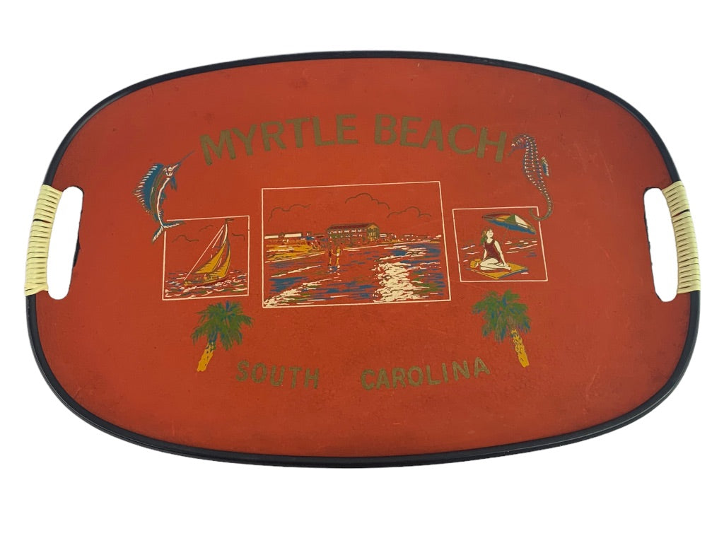 Vintage Myrtle Beach South Carolina Serving Souvenir Tray Orange 17.5" x 11.5"