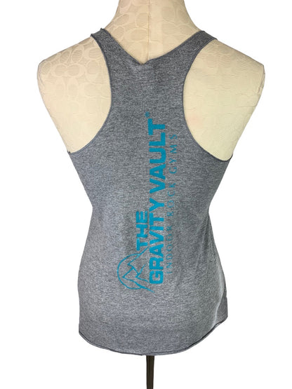 Small Women's Gray Soft Racerback Tank Top "The Gravity Vault"