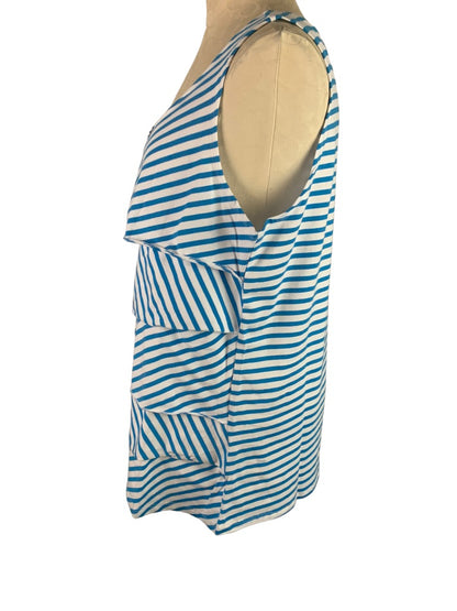 XL Antthony Originals Women's Tiered Jersey Knit Striped Blue White Sleeveless Shirt