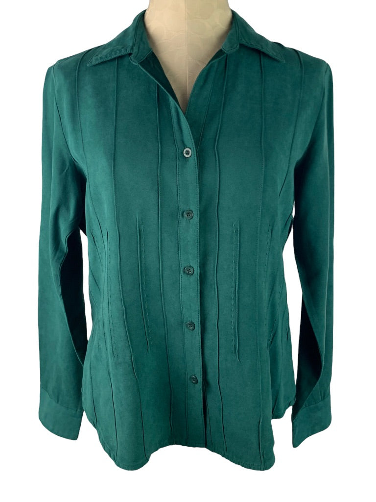 Medium Lemon Grass Studio Women's Microfiber Blouse Button Up Emerald Green