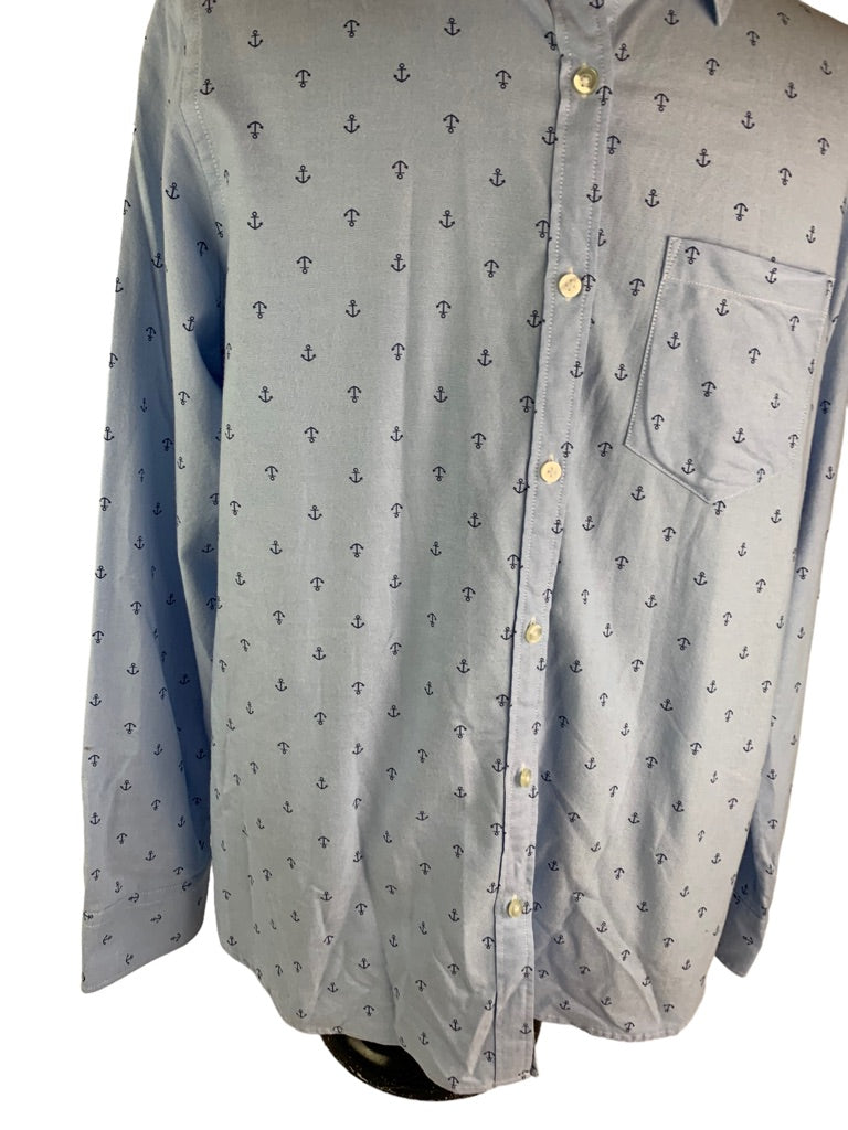 XL Amazon Essentials Women's Light Blue Oxford Anchor Print Button Up